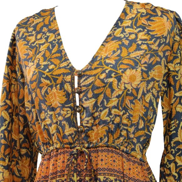 BOHEMIAN LONG SLEEVE BUTTON FRONT MAXI DRESS - Picture 6 of 9